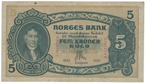 5 kroner 1912. D.0525012. Sjelden/rare