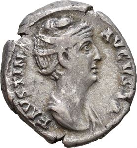 Faustina Sr. d.141 e.Kr., denarius, Roma 139-141 e.Kr. R: Trone