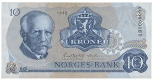 10 kroner 1972. QØ0068990. Erstatningsseddel/replacement note