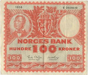 100 kroner 1958. F5844634