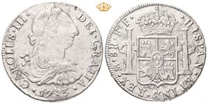 Carl III, 8 reales 1783. FF. Korrodert/corroded