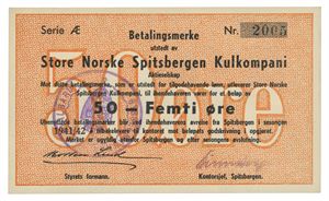 Norway. 50 øre 1941/42. Serie Æ m/stempel. Nr. 2005. RR