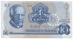 10 kroner 1972. QI0068723. Erstatningsseddel/replacement note
