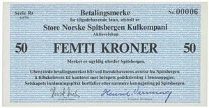 50 kroner 1976. Serie Rr. Nr. 00006