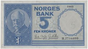 5 kroner 1960. H.2716099.