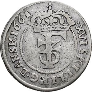 FREDERIK III 1648-1670. 1 mark 1661. S.43