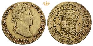 2 escudos 1815. Sevilla. Ripe, limrester/scratch, glue residue