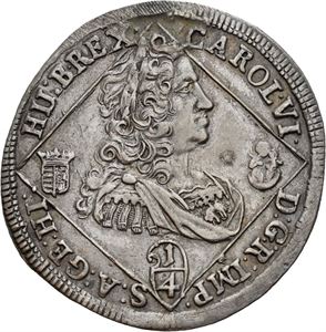 Carl VI, 1/4 taler 1731. Har vært anhengt/has been mounted