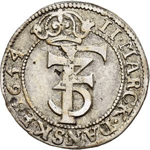 FREDERIK III 1648-1670, CHRISTIANIA, 2 mark 1654. S.35