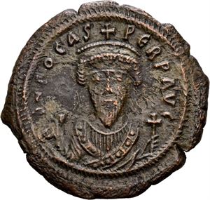 Focas 602-610, Æ follis, Constantinople, 603-604 e.Kr. R: Stor XXXX