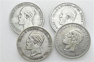 Lot 4 stk. 2 kroner 1890, 1892, 1894 og 1900