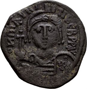 Maurice Tiberius 582-602, Æ follis, Cyzicus, 589-590 e.Kr. R: Stor M