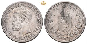 50 øre 1877 Skjolder på revers.