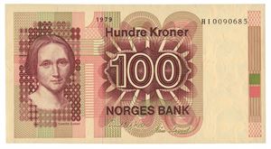 100 kroner 1979. HI0090685. Erstatningsseddel/replacement note