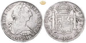 Carl III, 8 reales 1774. FM. Testmerker/test cuts