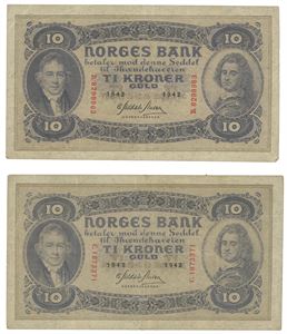 10 kroner 1942 B og 1942 C