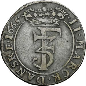FREDERIK III 1648-1670. 2 mark 1665. Blankettfeil/planchet defect. S.43