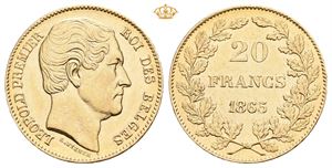 Belgia 20 Franc 1865 Flere små riper.