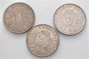 Norge, Haakon VII, lot 3 stk. 2 kroner 1912 (liten kantskade), 1914 og 1917