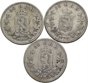 Norge, lot 3 stk. 50 ører 1900, 1901 og 1902