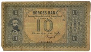 10 kroner 1890. 9456433. Signert Bøgh. Tonet, hjørnemangel og små rifter/toned, missing corner and small tears. Meget sjelden/very rare