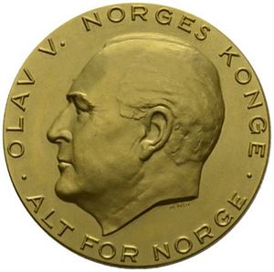 Olav V 60 år 1963. Rui. Gull (27 g 900/1000). 40 mm. Medalje nr.7