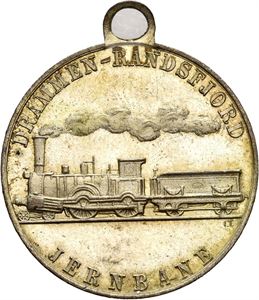 Drammen-Randsfjord jernbane 25 års jubileum 1891. Sølv med hempe. 23 mm