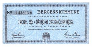 Bergen kommune, 5 kroner 1940. No.143803A