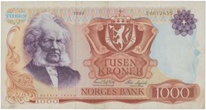 1000 kroner 1980. Z0072635. Erstatningsseddel/replacement note.