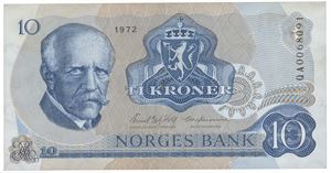 10 kroner 1972. QA0068091. Erstatningsseddel/replacement note