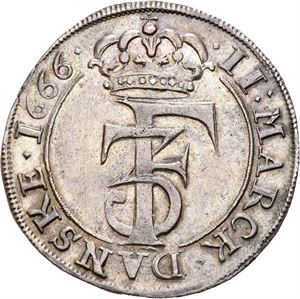 FREDERIK III 1648-1670, CHRISTIANIA, 2 mark 1666. S.103