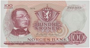 100 kroner 1975. Z0313655. Erstatningsseddel/replacement note.