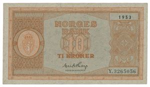 10 kroner 1953. Y3265056