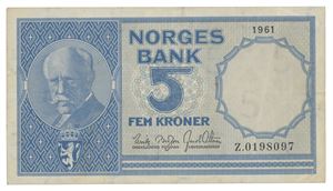 5 kroner 1961. Z.0198097. Erstatningsseddel