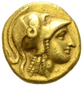 MAKEDONIA, Alexander den store 336-323 f.Kr., stater (8,58 g). Hode av Athene mot høyre/Nike stående mot venstre.