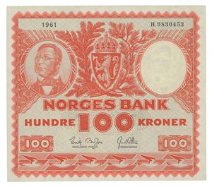 100 kroner 1961. H.9830453