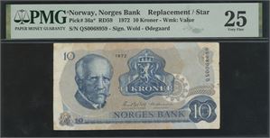 10 kroner 1972 QS0068959 Erstatningsseddel/replacement note