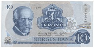 10 kroner 1978. HN0080615. Erstatningsseddel/replacement note