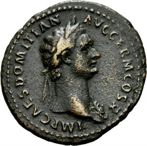 Domitian 81-96, Æ as, Roma 84 e.Kr. R: Moneta stående mot venstre