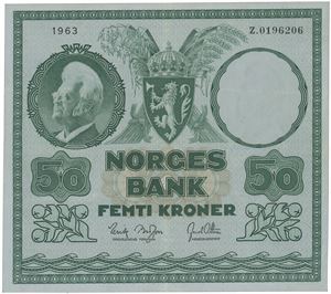 50 kroner 1963. Z.0196206. Erstatningsseddel/replacement note.