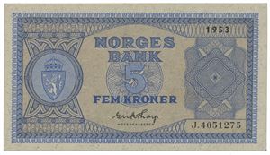 5 kroner 1953. J.4051275.