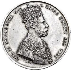 Carl XV. Kastemynt til kroningen 1860. Bergslien. Sølv. 30 mm