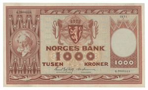 1000 kroner 1971. G.2000518. Erstatningsseddel