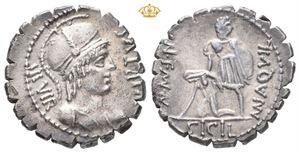 Mn. Aquilius Mn.f. 65 BC. AR serrate denarius (3,93 g)