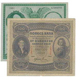 100 kroner 1941 B, 50 kroner 1951 A