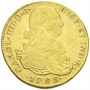 Carl IV, 8 escudos 1793. Riper/scratches.