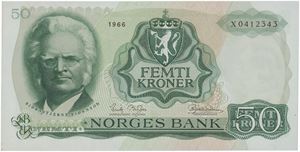 50 kroner 1966. X0412343. Erstatningsseddel/replacement note.