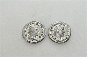 LOT #16. 2 AR antoniniani, Gordian III and Philip I. Both coins are well struck and lightly toned. Two coins in lot.