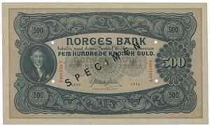 500 kroner 1944. A.0524084. Overtrykt SPECIMEN.