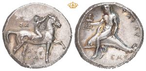 CALABRIA, Tarentum. Circa 280 BC. AR didrachm or nomos (21,5 mm; 7,90 g)